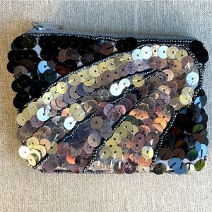 Sequin Wallet Zipper Coin purse, Black and Silver coinpurse, shiny gift glam
